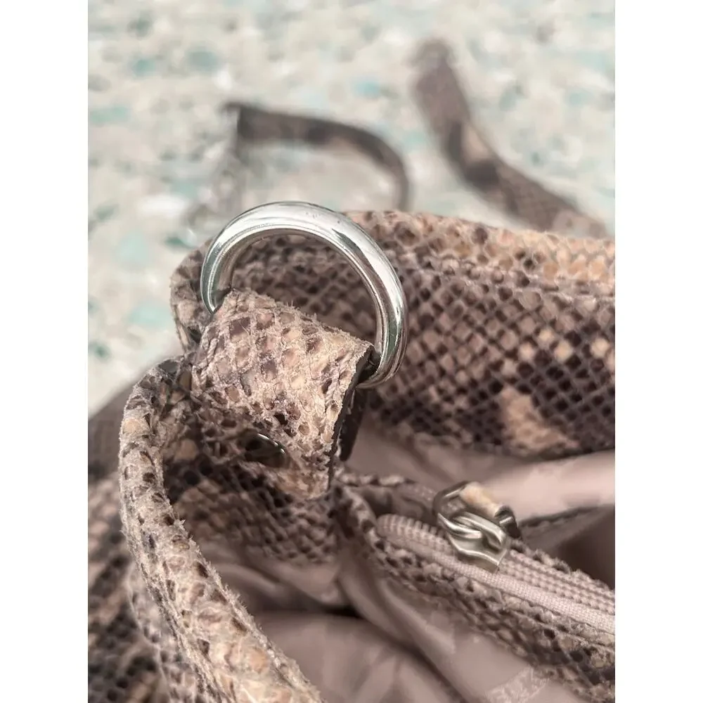 Michael Kors Snakeskin Gray Brown Leather Large Hobo Toto Purse Bag - Picture 14 of 16